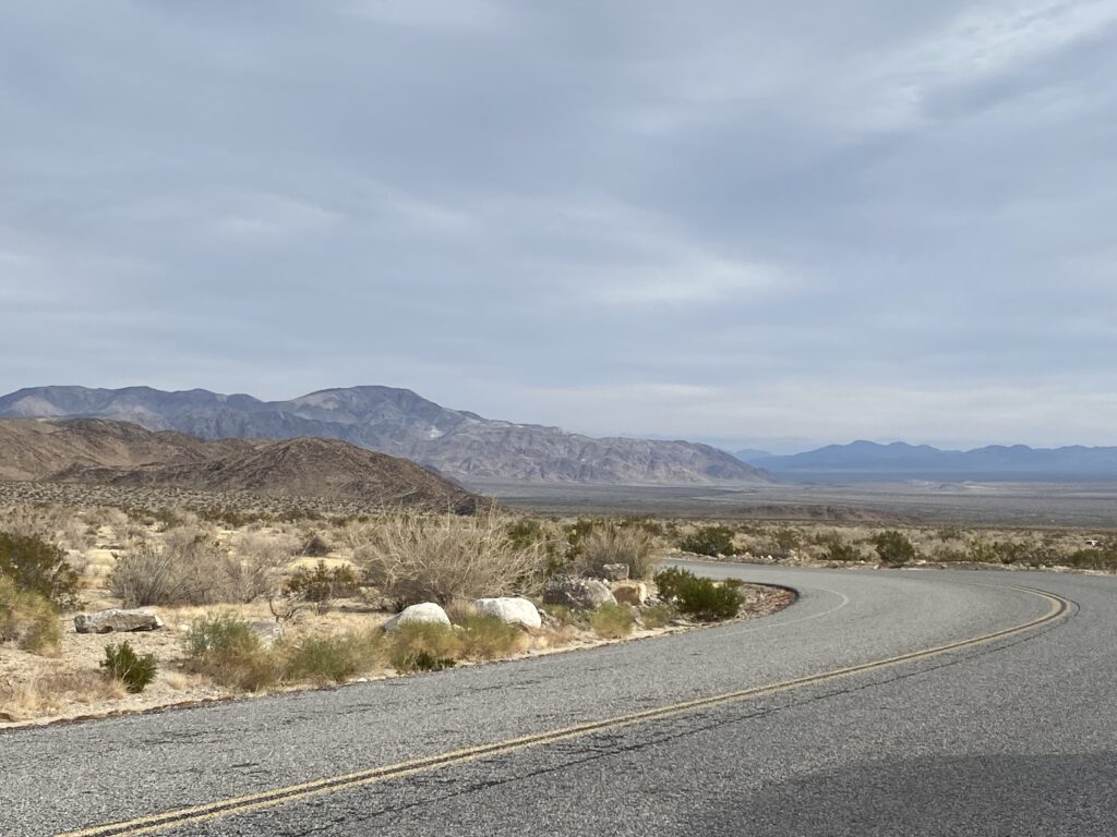 On Park Boulevard in Joshua Tree National Park, looking out at Turkey Flats and Pinto Mountain in the distance.