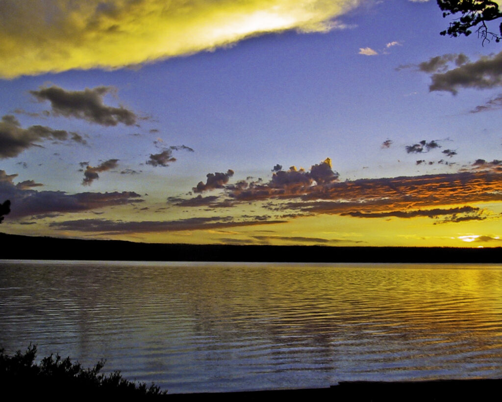 Sunset over the lake in Yellowstone National Park, Wyoming