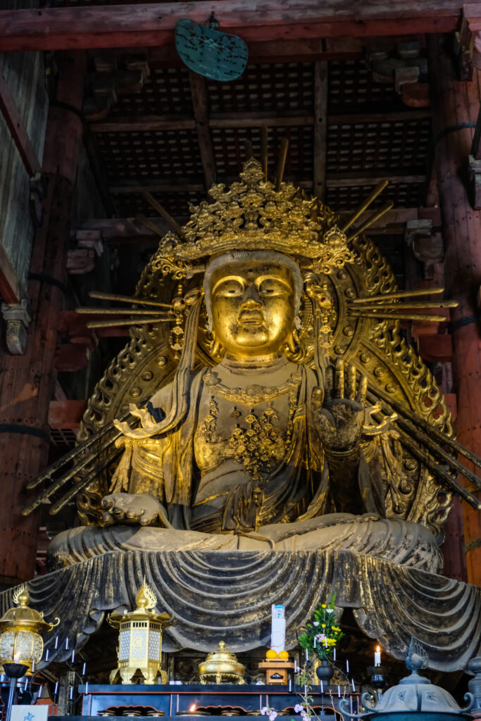 A very large golden Buddha statue.