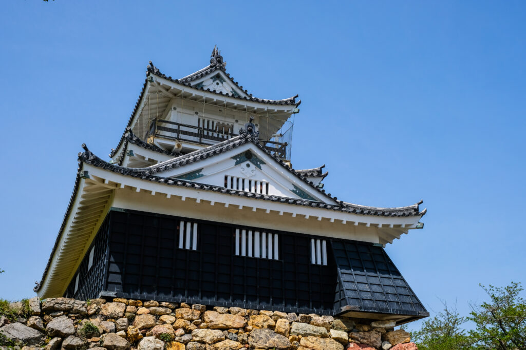 A view of the white and black Hamamatsu Castle in Hamamatsu, Japan.