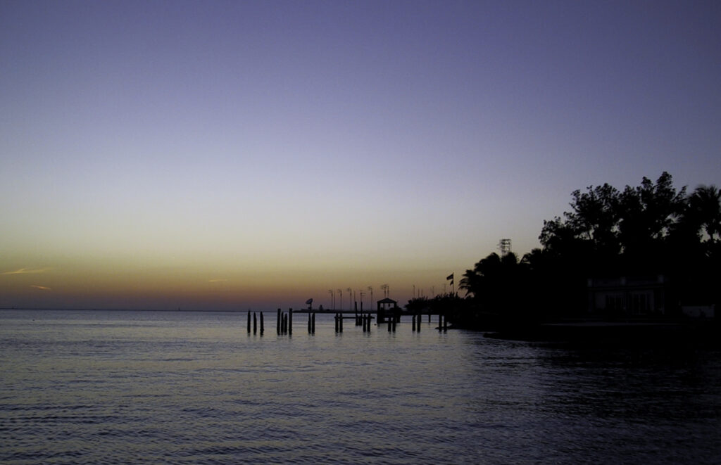 Sunset off the eastern side of Key West, Florida, looking south.