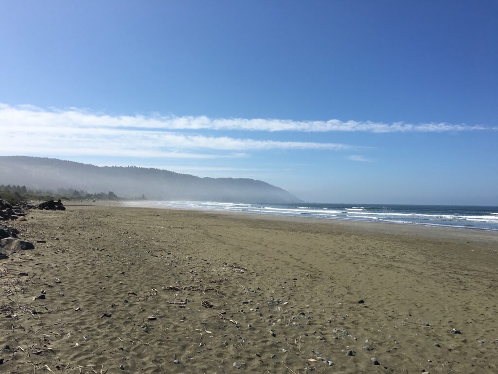 Looking south down the beach in Crescent City, California